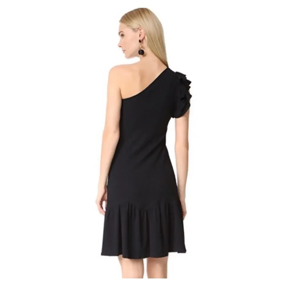 Rebecca Taylor One Shoulder Ribbed Black Jersey Dress Size XS